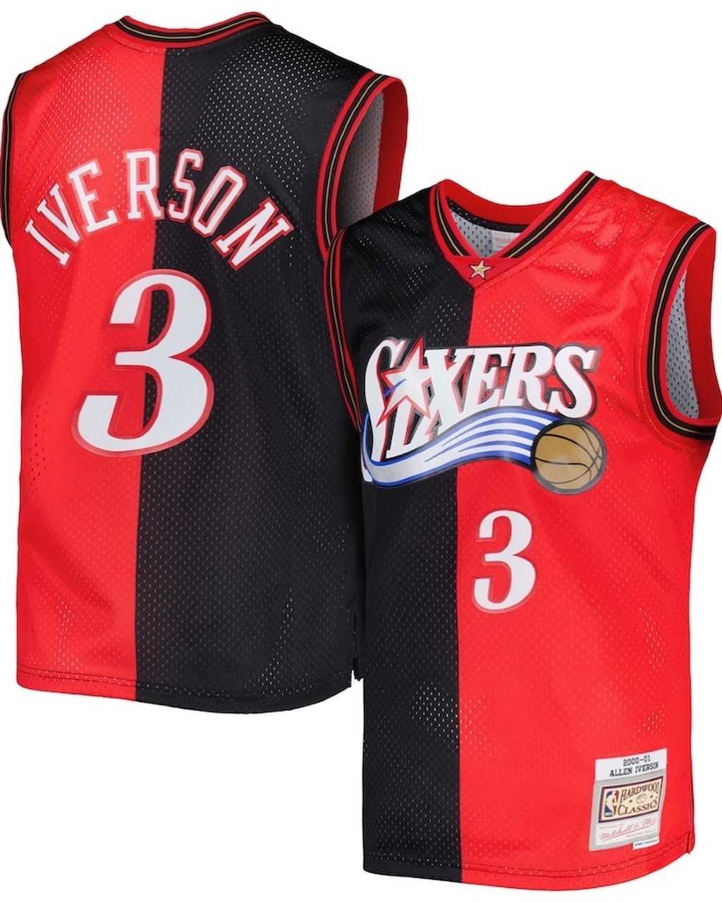 Men%27s Philadelphia 76ers #3 Allen Iverson 2000-01 Black Red Hardwood Classics Jersey Dzhi